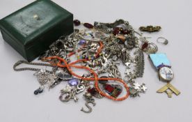 A quantity of assorted jewellery including silver, coral necklace, costume jewellery and a Rolex