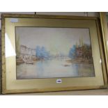 M.F. Rimington, watercolour, Italian river landscape, signed and dated 1914, 35 x 52cm