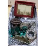 A Georgian copper jelly mould, butter pot and other mixed collectables