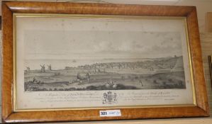 After James Lambert, lithograph, "A Perspective View of Brighthelmston", 34 x 65cm, maple framed