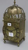 A lantern clock with later movement height 39cm