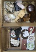 A collection of miscellaneous items, including a yellow metal-mounted red-lacquered wooden snuff
