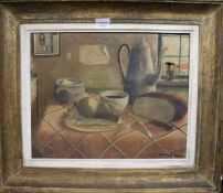E. Grandfils, oil on canvas, table top still life, signed and dated 1944, 37 x 46cm