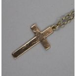 A 9ct gold cross pendant on 9ct gold chain, pendant 40mm.