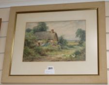 Henry John Sylvester Stannard, watercolour, ducks beside a cottage, signed, 23 x 34cm