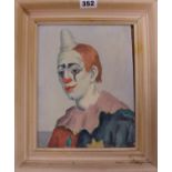 Clifford Hall, oil on board, portrait of a clown, 23 x 18cm