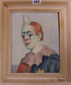 Clifford Hall, oil on board, portrait of a clown, 23 x 18cm