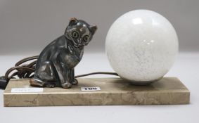 An Art Deco cat lamp width 30cm height 16cm