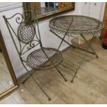 A folding metal table and chair W.70cm