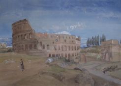 Circle of David Roberts, watercolour, view of the Colosseum, 20 x 29cm, unframed