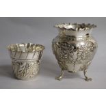 A late Victorian repousse silver vase, London, 1901 and an earlier smaller silver vase, 10.7 oz