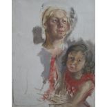 Leila Faithful, oil on canvas, study of a mother and child, 67 x 49cm