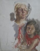 Leila Faithful, oil on canvas, study of a mother and child, 67 x 49cm