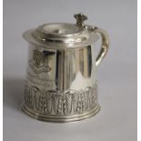 A 1920's miniature silver tankard engraved with the arms of Merchant Taylors Co, London, 1926, 8.