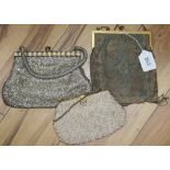 An Edwardian fine beaded evening bag and two others