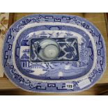 A small quantity of blue and white ceramics meat platter length 45cm