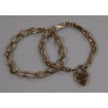 Two 9ct gold bracelets, one with padlock clasp, 30.7g
