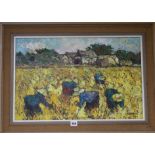 Noparat, 2 oils on canvas, farmers harvesting and fishermen with lobster pots, signed and dated