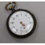 A gun metal quarter repeating keyless pocket watch, the dial and movement inscribed Lilia.