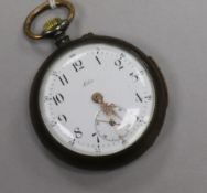 A gun metal quarter repeating keyless pocket watch, the dial and movement inscribed Lilia.