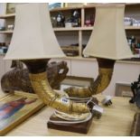 A pair of carved gilt cornucopia table lamps width 30cm height 50cm