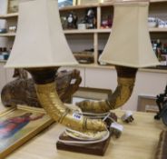 A pair of carved gilt cornucopia table lamps width 30cm height 50cm