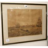 English School, oil on canvas, fishing boat at sea, indistinctly signed, and a lithograph of