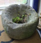 Two circular stone troughs W.50cm approx.