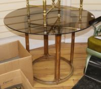 A bamboo table with a glass top W.100cm