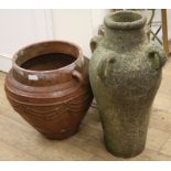 Two terracotta urns W. approx. 55cm and 45cm