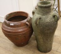 Two terracotta urns W. approx. 55cm and 45cm