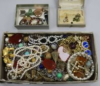 Mixed jewellery including two gold lockets, opal earrings, Scottish brooch etc.