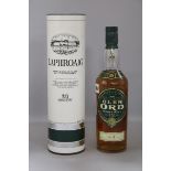 A 1980's one litre bottle of Laphroaig and a bottle of Glen Oban