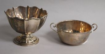 An Edwardian silver bowl by Asprey & Co, Birmingham, 1907 and a silver two handled bowl, 7 oz.