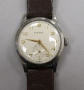 A gentleman's stainless steel Eterna mid-size? manual wind wrist watch.