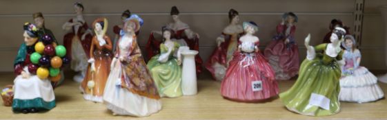 Fourteen Doulton figures