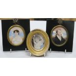 A group of three oval miniature portraits, two by E. Taylor (fl. 1802-1830), one of a lady, signed