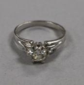 A 14ct white gold and solitaire diamond ring, size K.