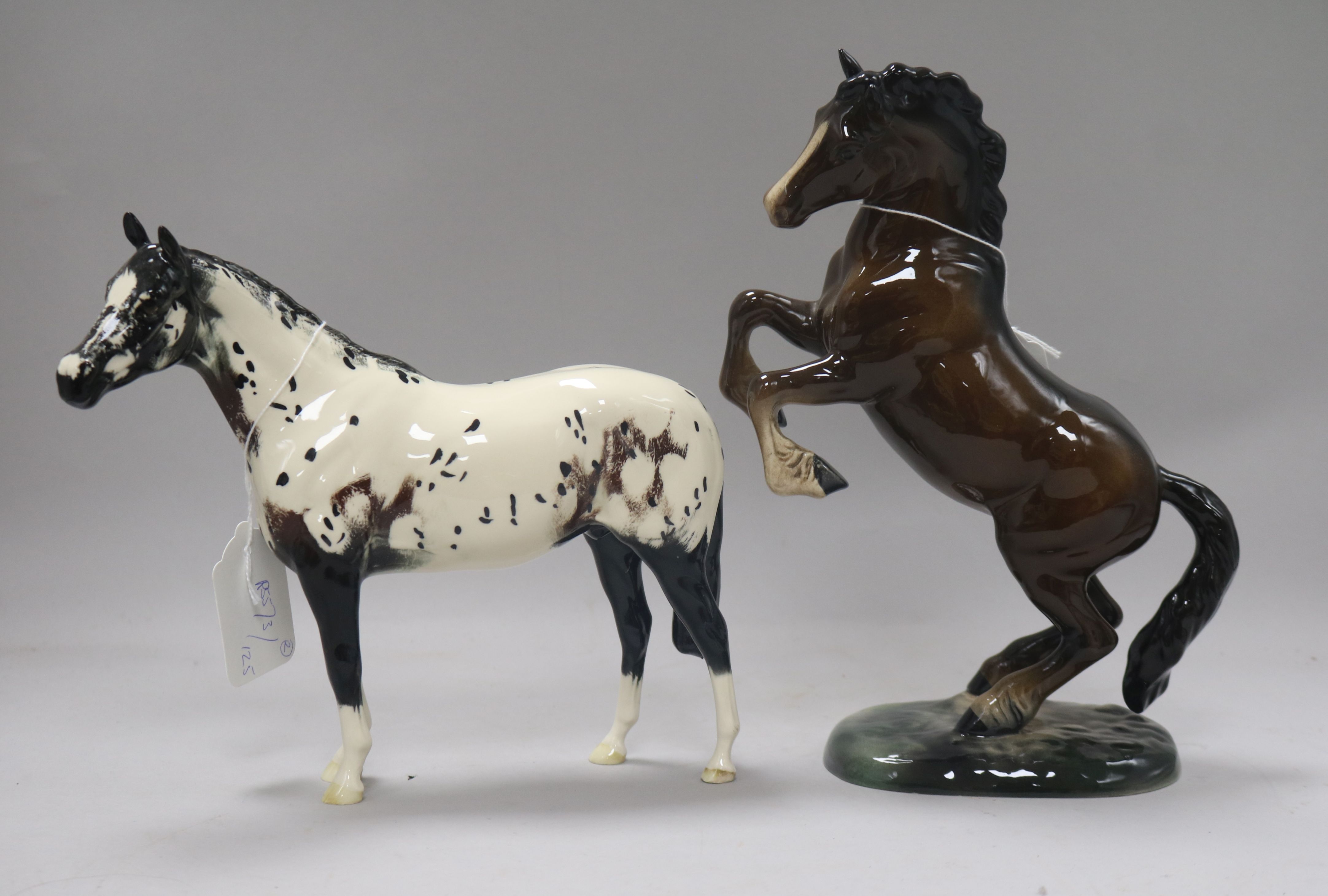 A Beswick Welsh cob rearing 1014, brown, second version and a Appaloosa Stallion H1772