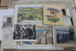 A folio of assorted paintings and prints
