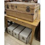 A canvas trunk and a travel trunk W.101cm and W.90cm