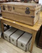 A canvas trunk and a travel trunk W.101cm and W.90cm