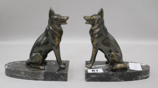 A pair of Art Deco dog bookends, signed Bal height 15cm