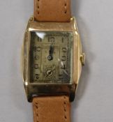 A gentleman's 1930's yellow metal manual wind wrist watch, Winegartens Ltd, in Winegartens box, on