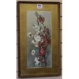 English School, 2 watercolours, study of flowers, monogrammed and dated Mentone 1904, 42 x 18cm