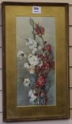 English School, 2 watercolours, study of flowers, monogrammed and dated Mentone 1904, 42 x 18cm