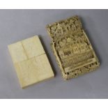 A 19th century Cantonese ivory card case carved with Napoleon's house and tomb, 11cm (a.f) and an