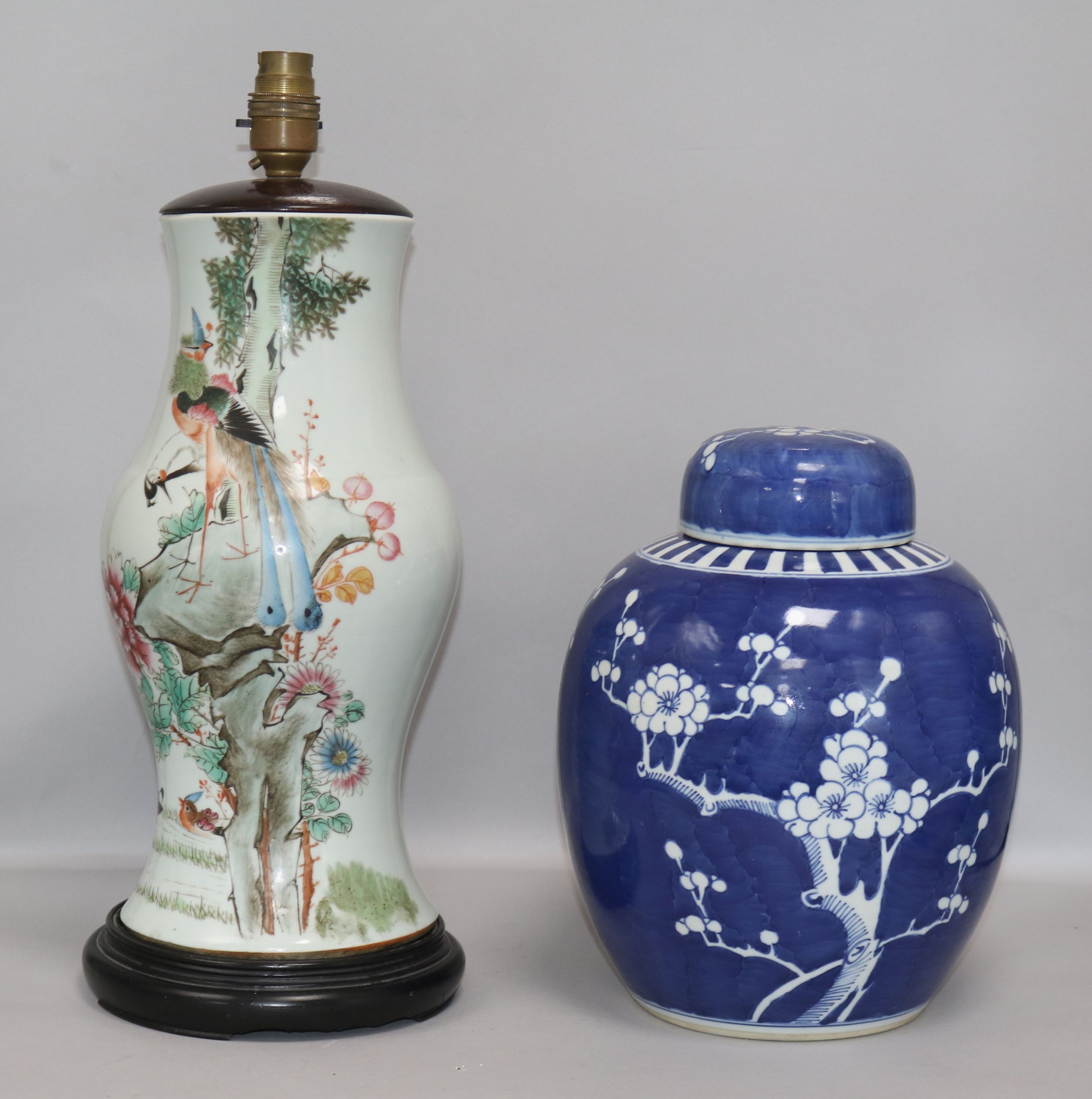 A Chinese lamp and a jar and cover lamp height 56cm