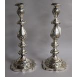 A pair of George V engraved silver Sabbath Day candlesticks, Morris Salkind?, London, 1921,