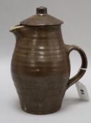 A St Ives pottery tenmoku coffee pot and cover, impressed England height 19cm